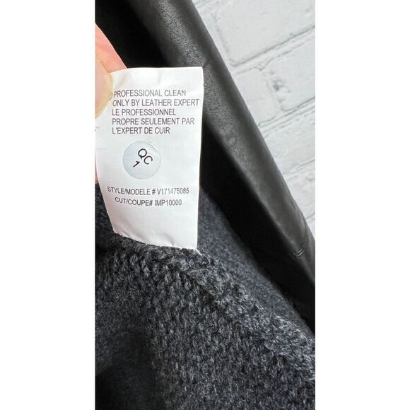 VINCE dark gray wool yak knit lamb leather sleeve open front cardigan sweater S - Picture 8 of 12